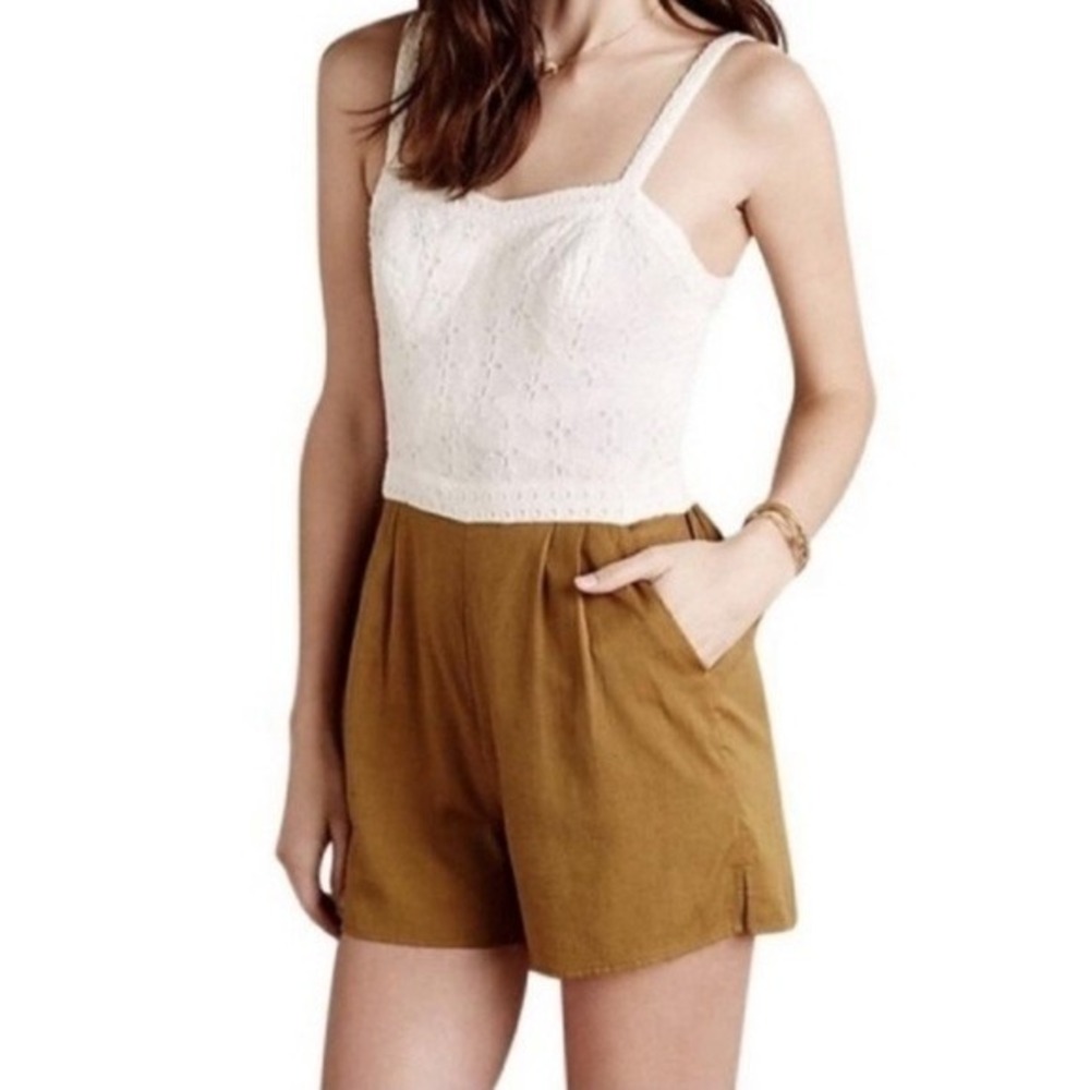 Anthropologie Mermaid Cream and Tan Lace Romper - Size XS